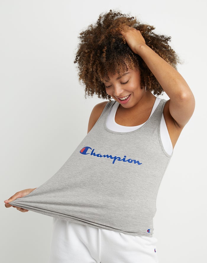 Champion Tanktop Dames - Grijs - Classic Script Logo ( 265384-ATN )